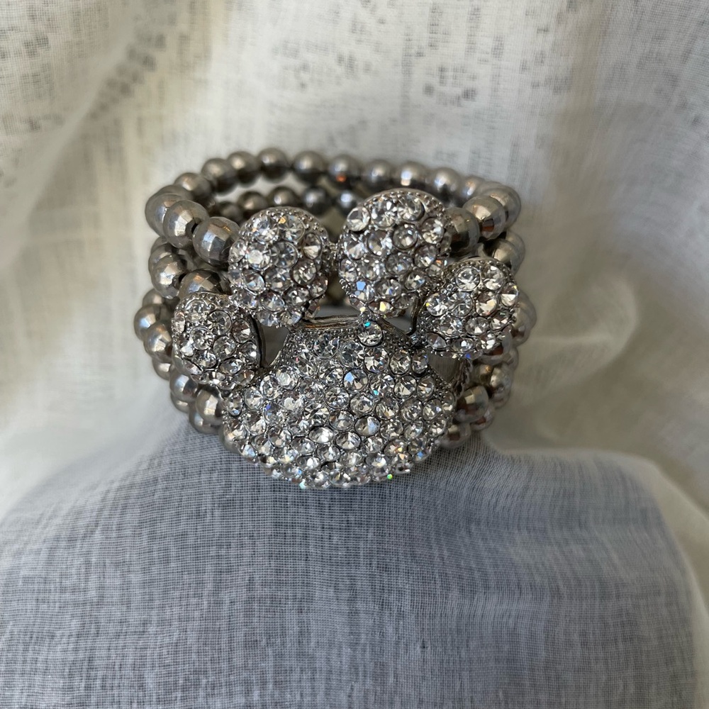 Elegant Silver-tone Rhinestone & Beaded Animal Paw Bracelet